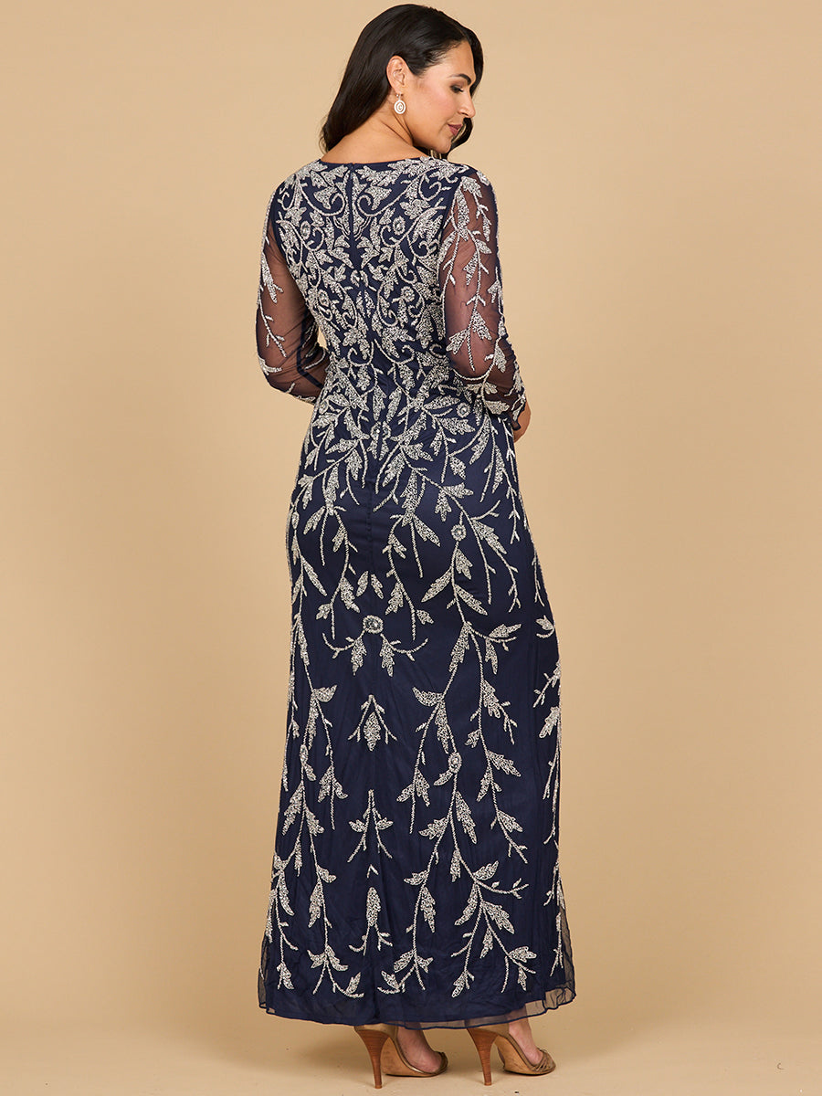 Lara 28870-  Long Sleeve Contrast Beaded Gown