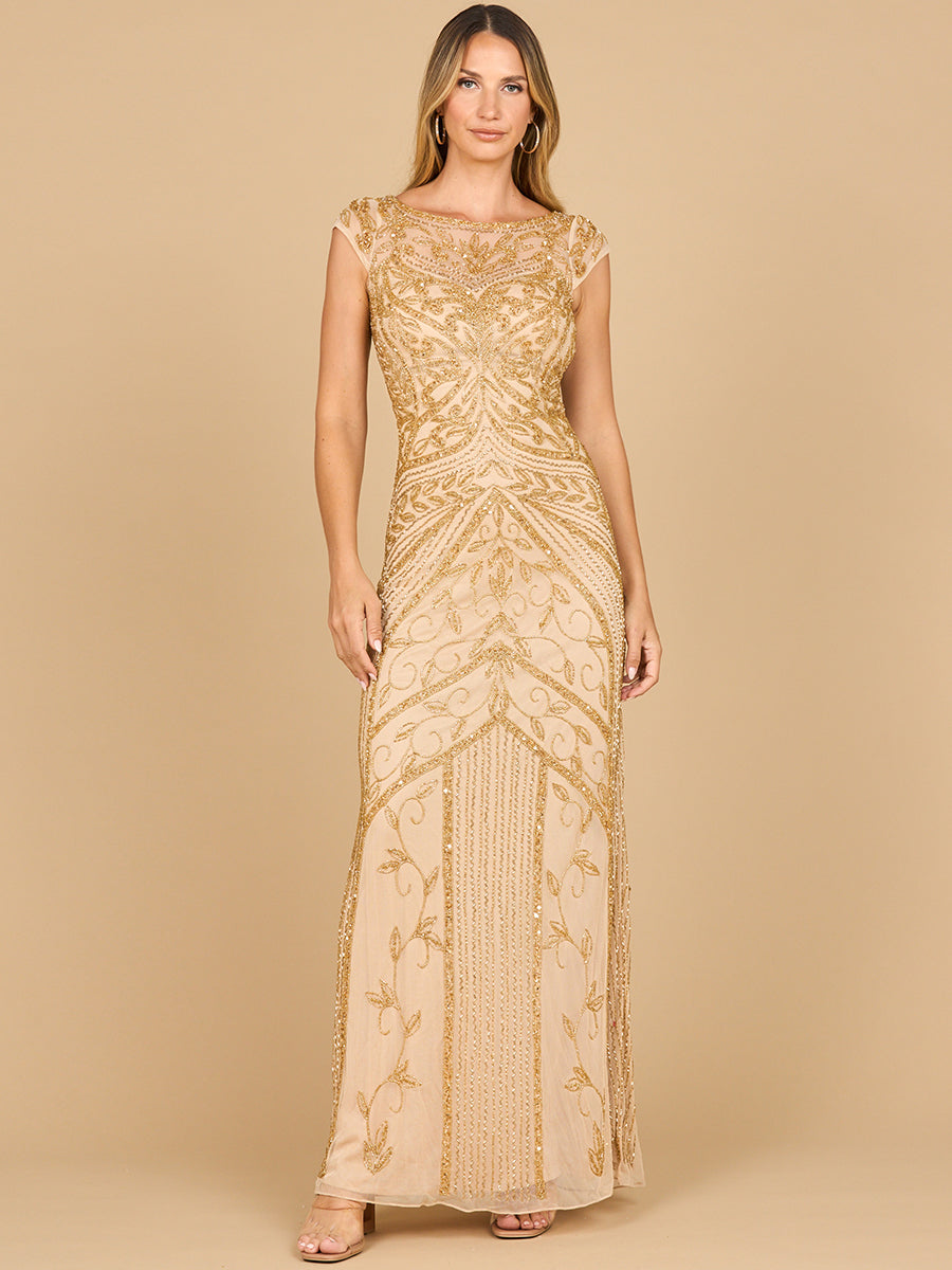 Lara 28876 - Beaded Cap Sleeve Sheath Gown