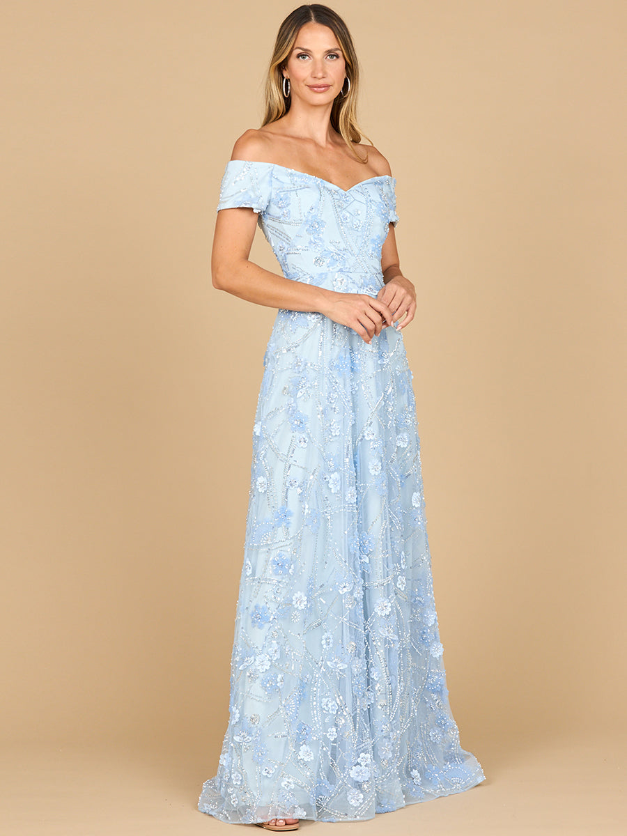 Lara 28882- Off Shoulder A-Line Floral Gown