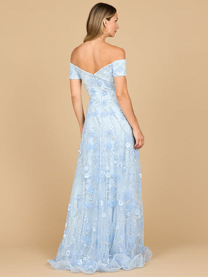 Lara 28882- Off Shoulder A-Line Floral Gown