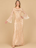 Lara 28887 - High Neck Beaded Dress with Bell Sleeves