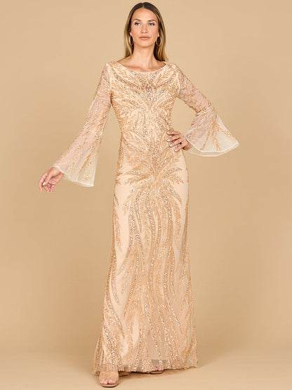 Lara 28887 - High Neck Beaded Dress with Bell Sleeves