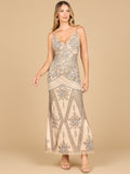 Contrast Beaded V-Neck Fitted Gown