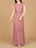 Cap Sleeve, Illusion Neck Beaded Gown