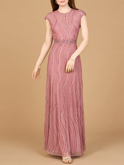 Cap Sleeve, Illusion Neck Beaded Gown