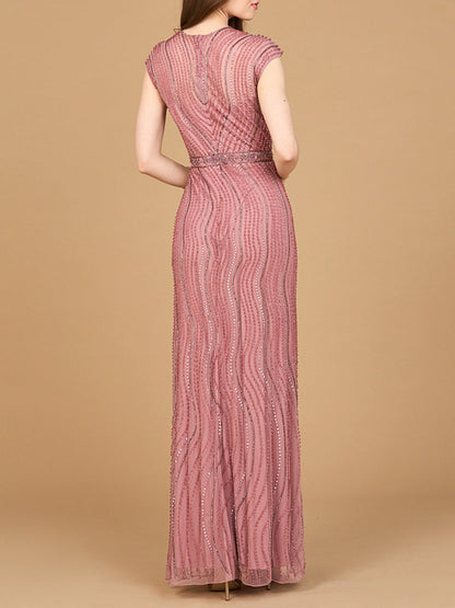 Cap Sleeve, Illusion Neck Beaded Gown
