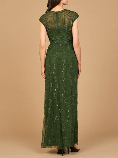 Cap Sleeve, Illusion Neck Beaded Gown