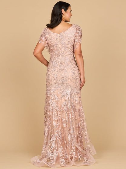 Cap Sleeve Mermaid V-neck Gown