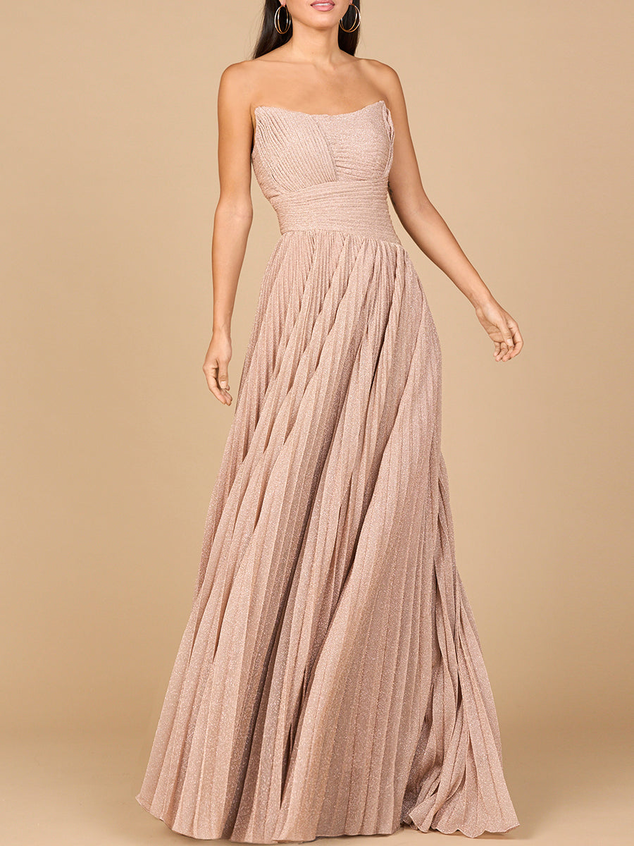 Flowing Pleated, Strapless Dress