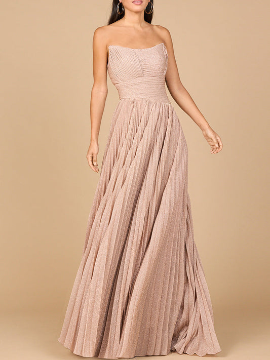 Flowing Pleated, Strapless Dress