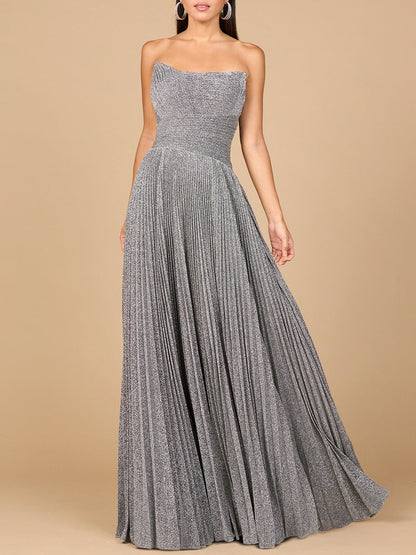 Flowing Pleated, Strapless Dress