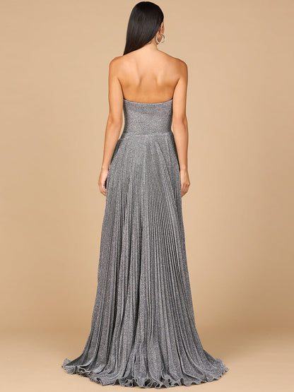 Flowing Pleated, Strapless Dress