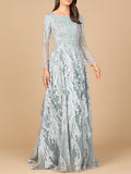 Long Sleeve, Modest Beaded Gown