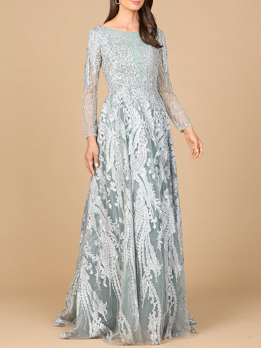 Long Sleeve, Modest Beaded Gown