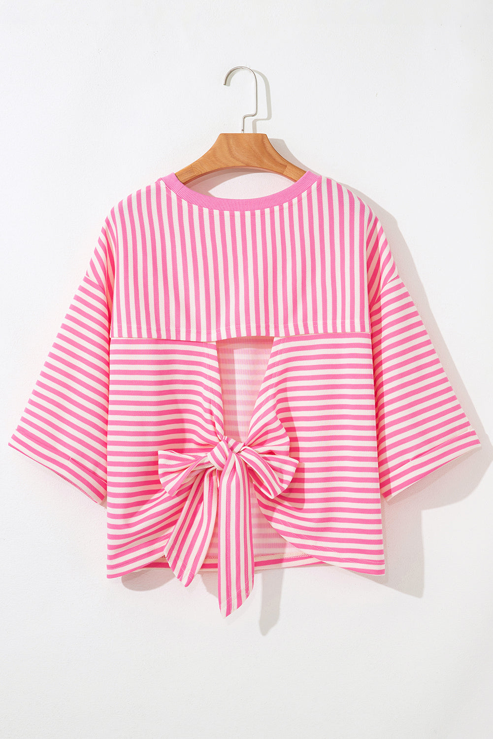 Riley Stripe Bowknot Cutout Back Loose Top