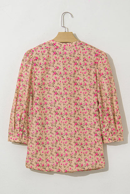 Sadie Floral Bow Pin-tuck Bust Half Puff Sleeve Blouse