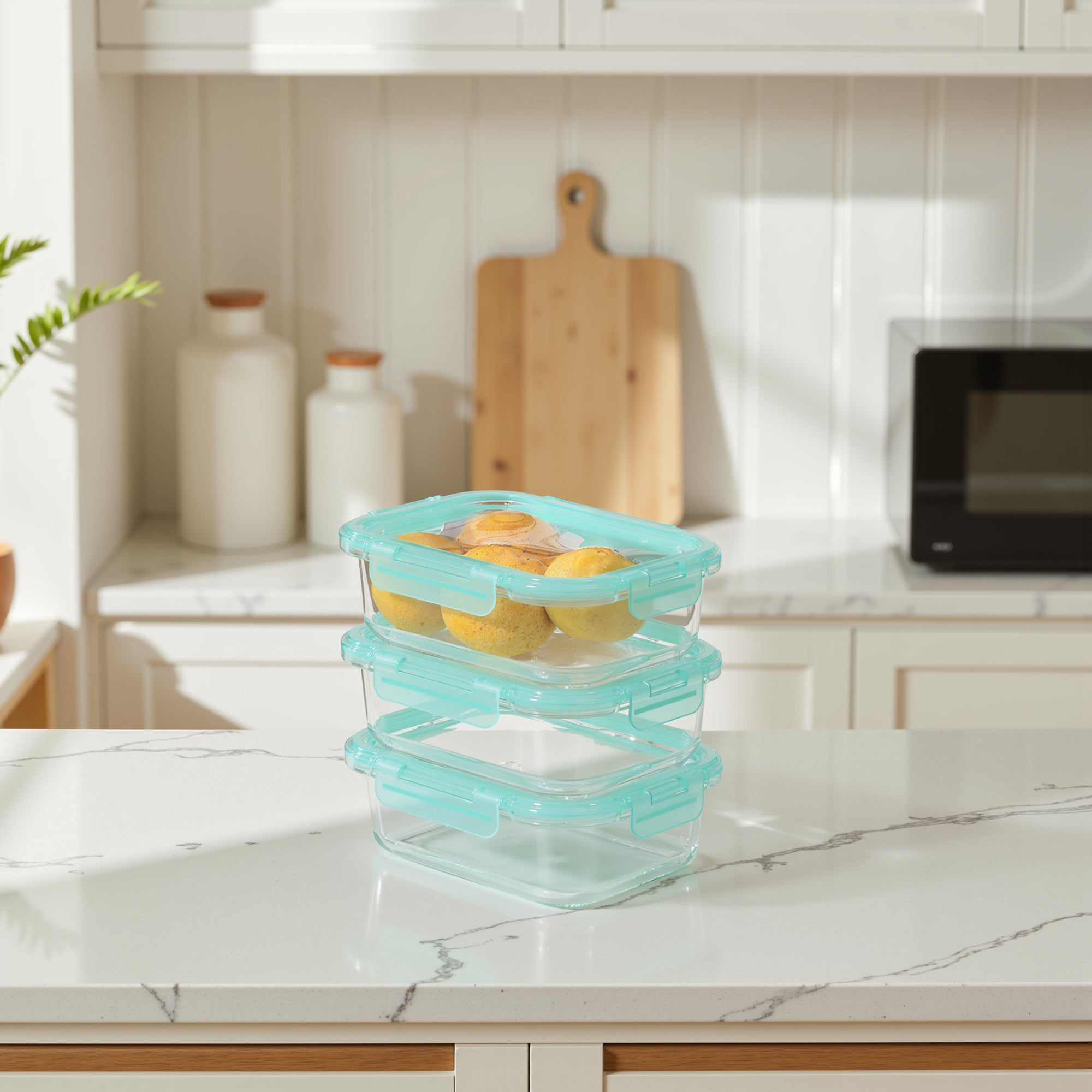 Glass Containers with Flexible Silicone Lids - Set of 3