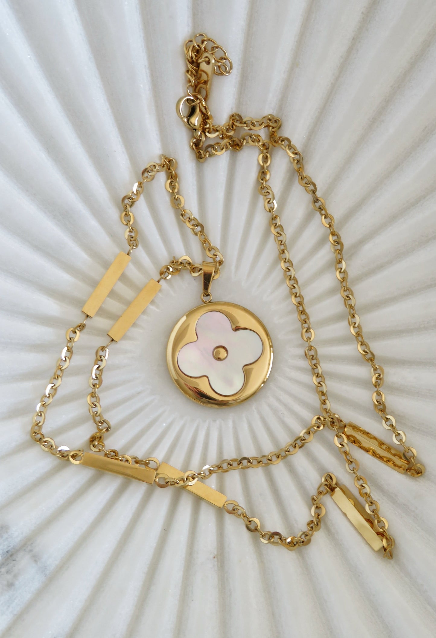 Golden Pearl Shell Clover Necklace - Love. Luck. Hope & Faith