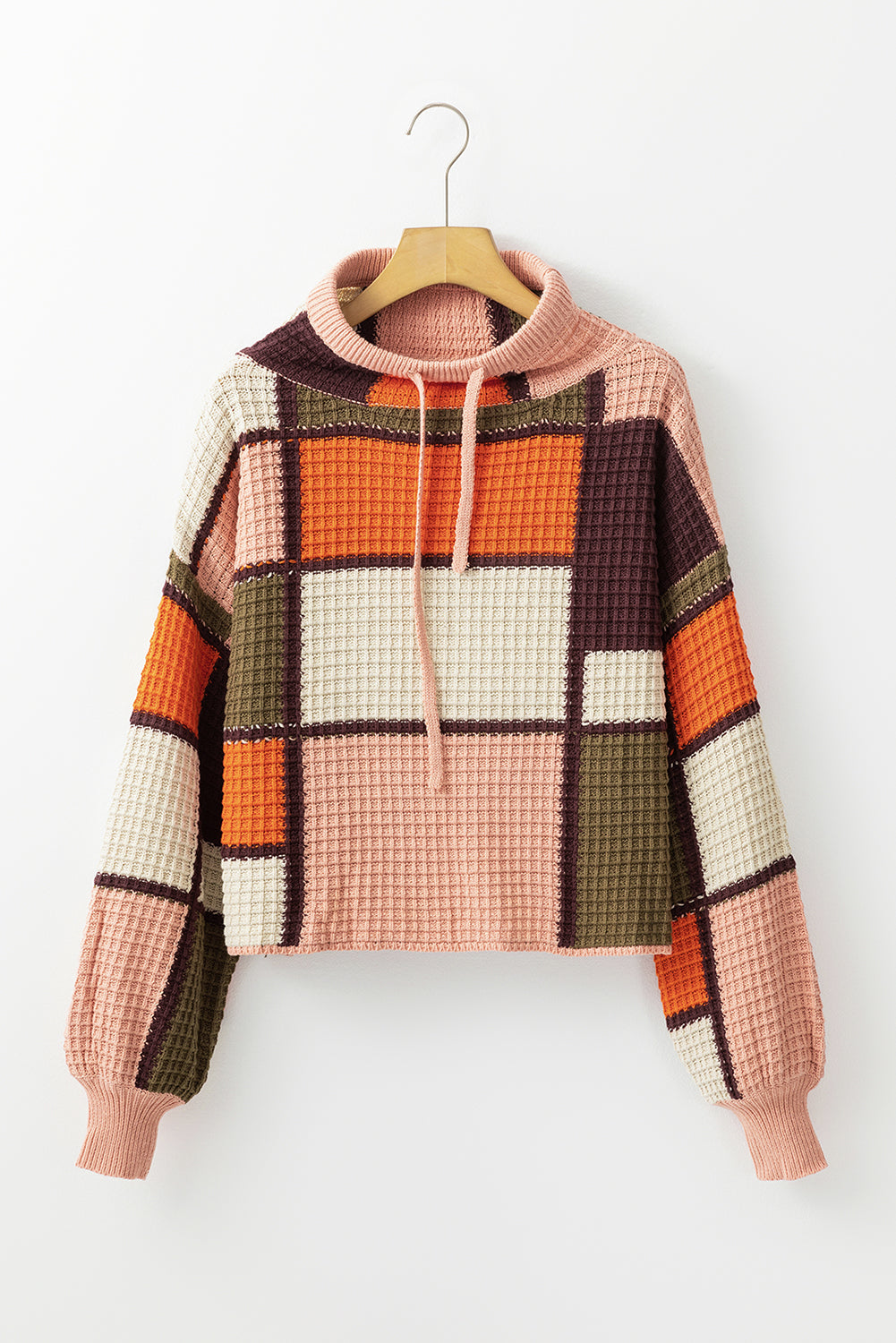 Zoey Waffle Knit Drawstring Mock Neck Sweater