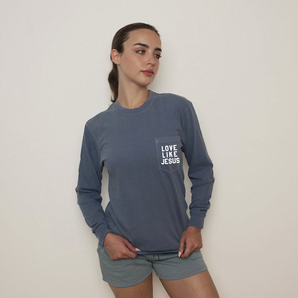 Comfort Colors Christian Love Like Jesus Bible Pocket Long Sleeve Shirt