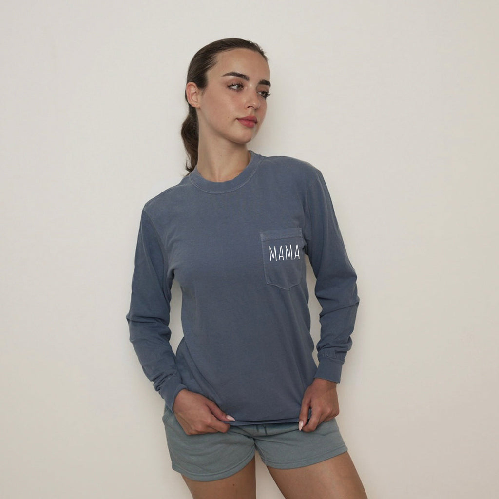 Comfort Colors Mama mom Pocket Long Sleeve Shirt (Cute)