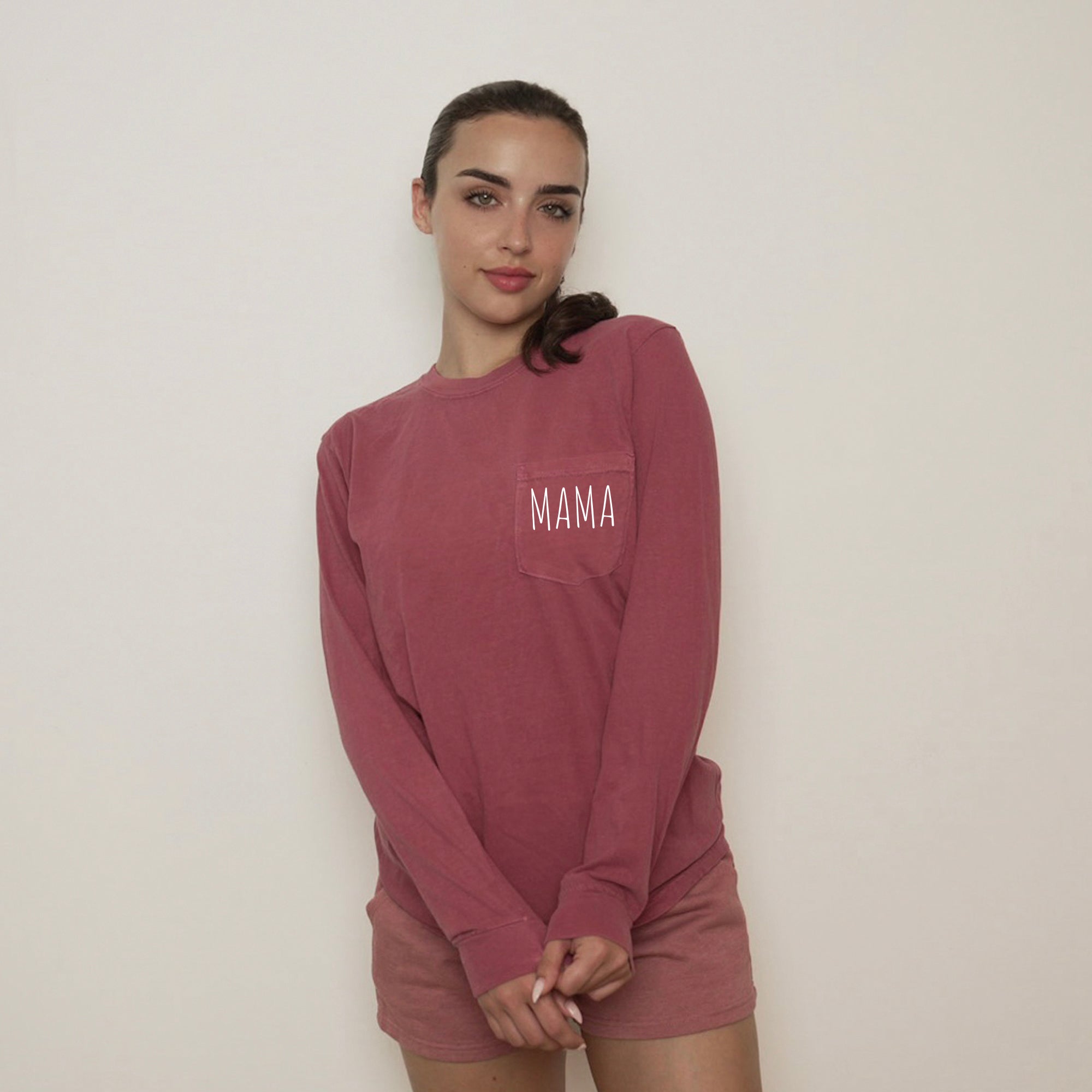 Comfort Colors Mama mom Pocket Long Sleeve Shirt (Cute)
