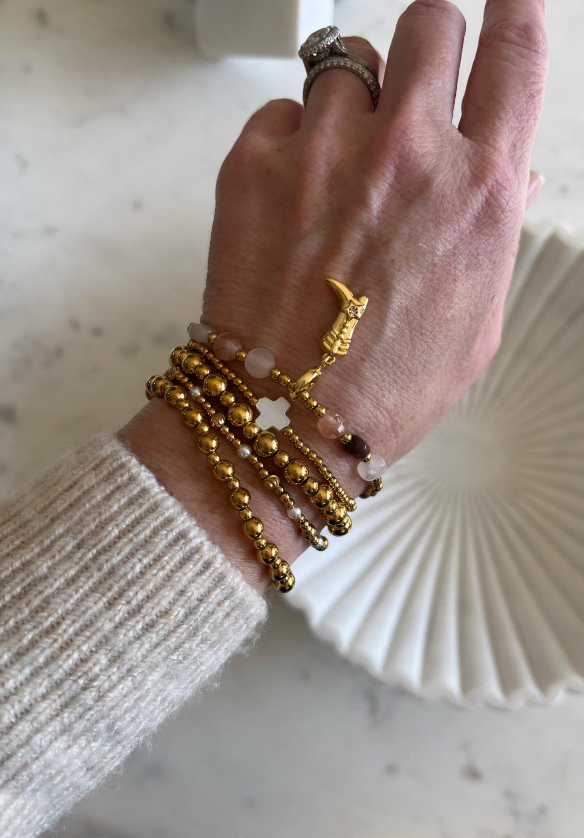 Cowgirl Boot Styled Beaded Bracelet Stack - Set of 5 Waterproof Non-Tarnish