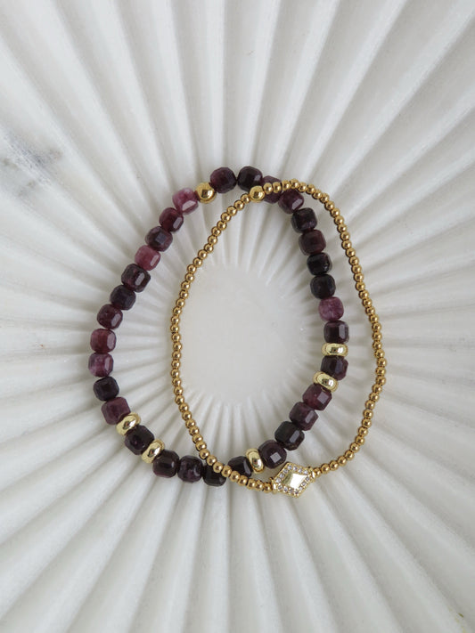 Gold Beaded Crystal Bracelet Stack - Set of 2 Waterproof Non-Tarnish