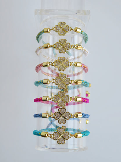 Heart Clover Bracelet - Adjustable Braided Cord
