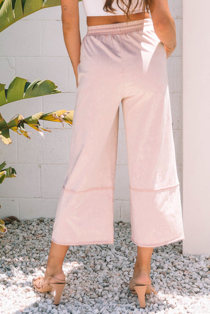 Gabriella Mineral Washed Terry Knit Cropped Wide Leg Pants