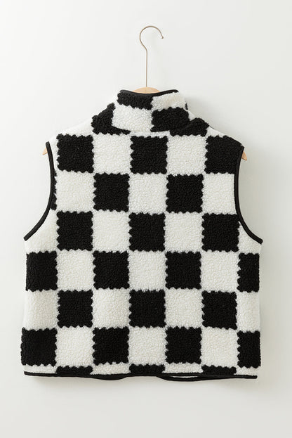 Mindi Checkered Sherpa Collared Jacket Vest