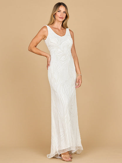 Lara 51200- Beaded Draped Cowl Back Wedding Gown