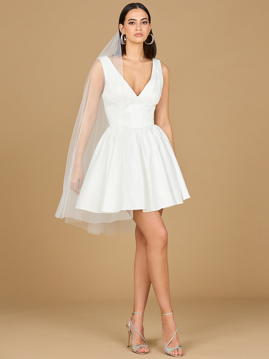 V Neck, A-Line Bridal Short Dress with Veil