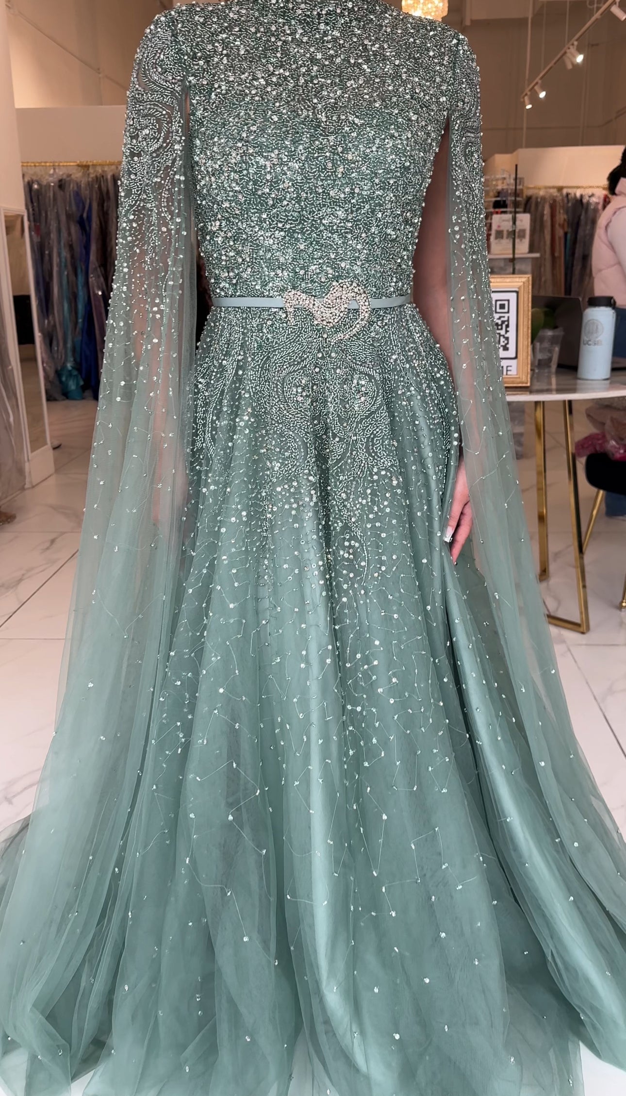 Noor Modest Long Drape Sleeves Beaded A-line Gown