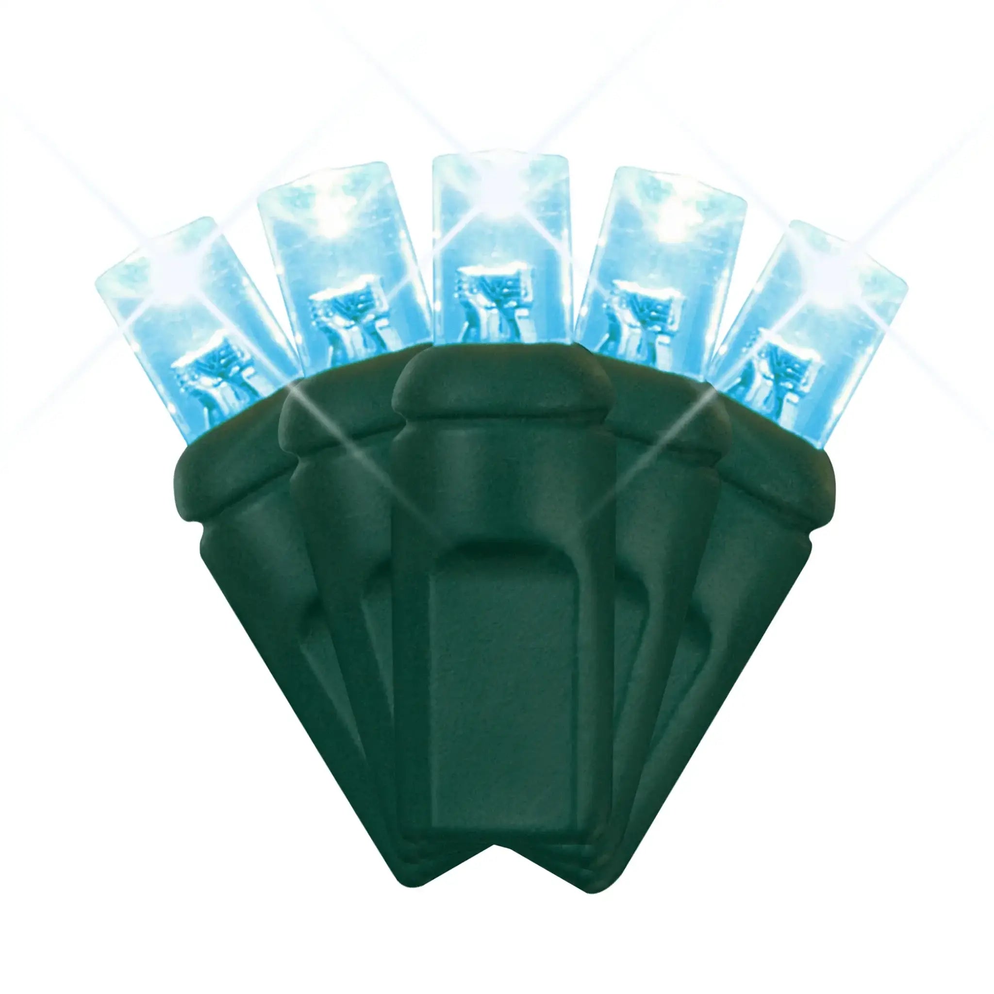 LED Mini Lights 5MM Aqua Twinkle Green Wire - 6" Spacing