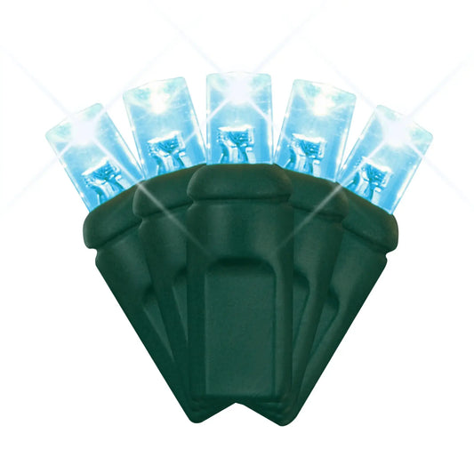 LED Mini Lights 5MM Aqua Twinkle Green Wire - 6" Spacing