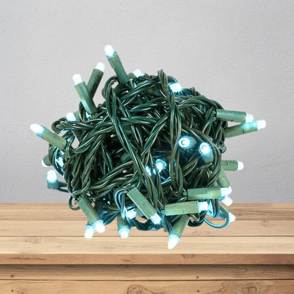 LED Mini Lights 5MM Aqua Twinkle Green Wire - 6" Spacing