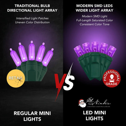 LED Mini Lights 5MM Purple Static Green Wire 6" Spacing