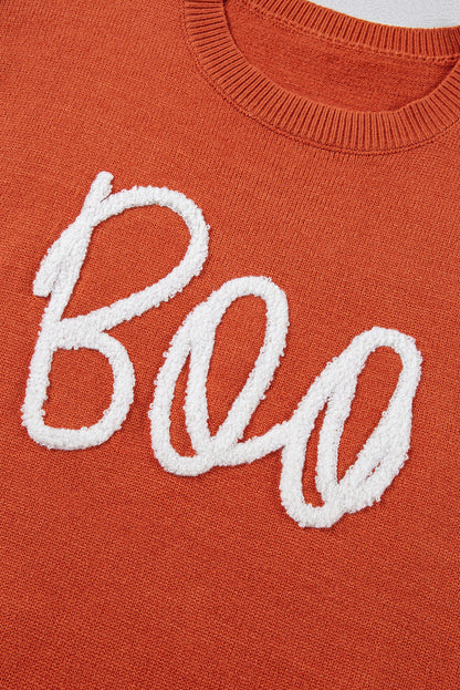 Boo Knitted Pattern Ribbed Edge Sweater