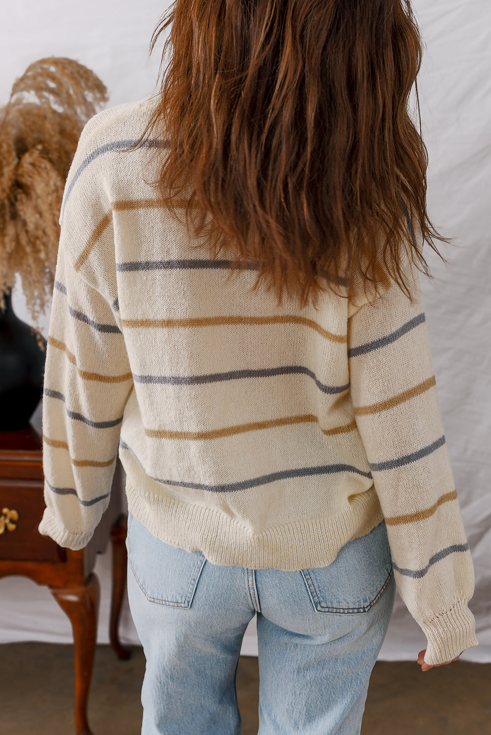 Eden Striped Ribbed Edge Drop Shoulder Sweater