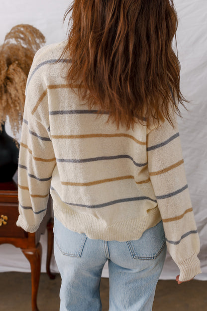 Eden Striped Ribbed Edge Drop Shoulder Sweater