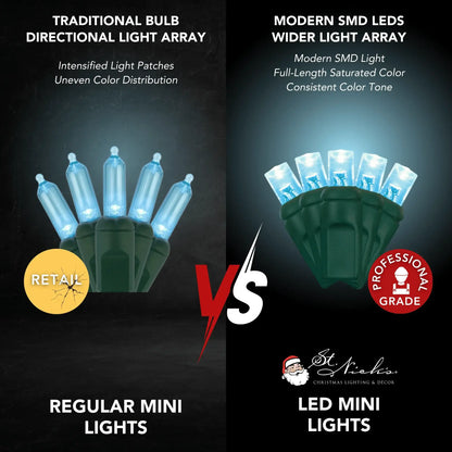 LED Mini Lights 5MM Aqua Static Green Wire - 6" Spacing