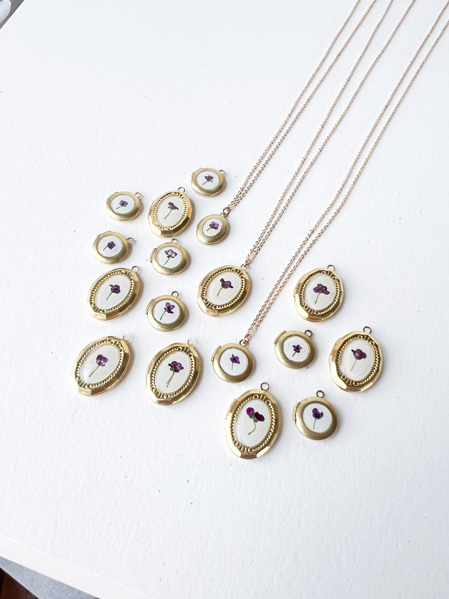 Wildflower Lockets with Real Purple Flowers