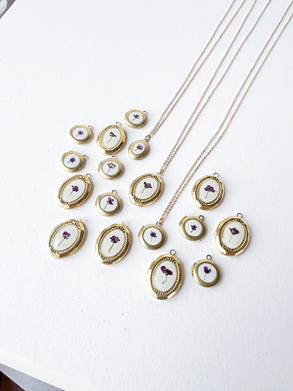 Wildflower Lockets with Real Purple Flowers