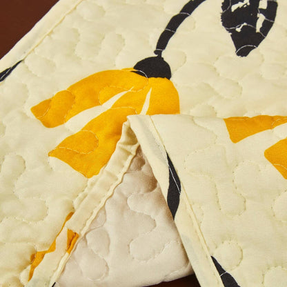 DaDa Bedding Botanical Floral Dining Table Placemats - Set of 4-Pieces Quilted Ivory with Yellow Fleur Golden Orange Spring Time Tulips - 13 x 19