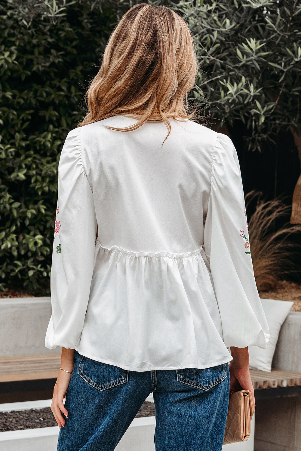 Skylar Flower Lace-up Babydoll Blouse