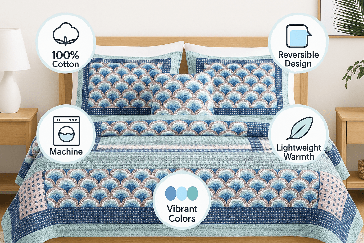 DaDa Bedding Mediterranean Blue Mint Green Patchwork Quilted Bedspread Set (JHW-884)