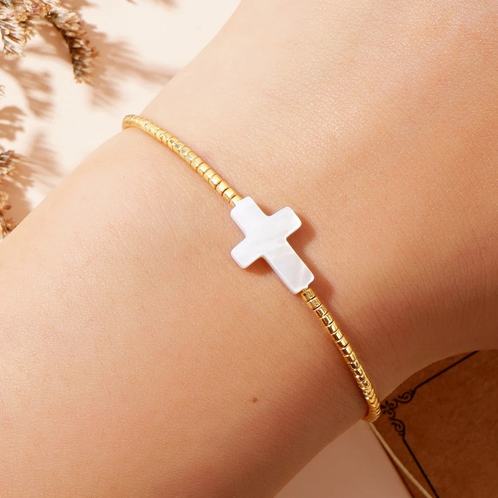 Pearl Holy Cross Beaded Bracelet