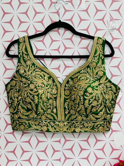 Green blouse with gold embroidery