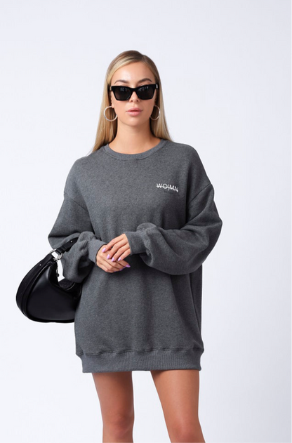 WO|MN logo 100% cotton jersey oversized sweatshirt dress -dark heather gray